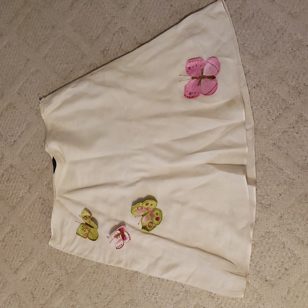 Karen Kane white linen a line skirt with butterflies.